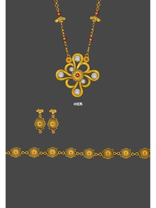 黄金复古首饰三件套ipad珠宝写实设计