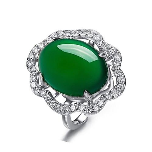女神珠宝复古绿玉髓锆石戒指饰品 玛瑙群镶锆石指环开口戒指女